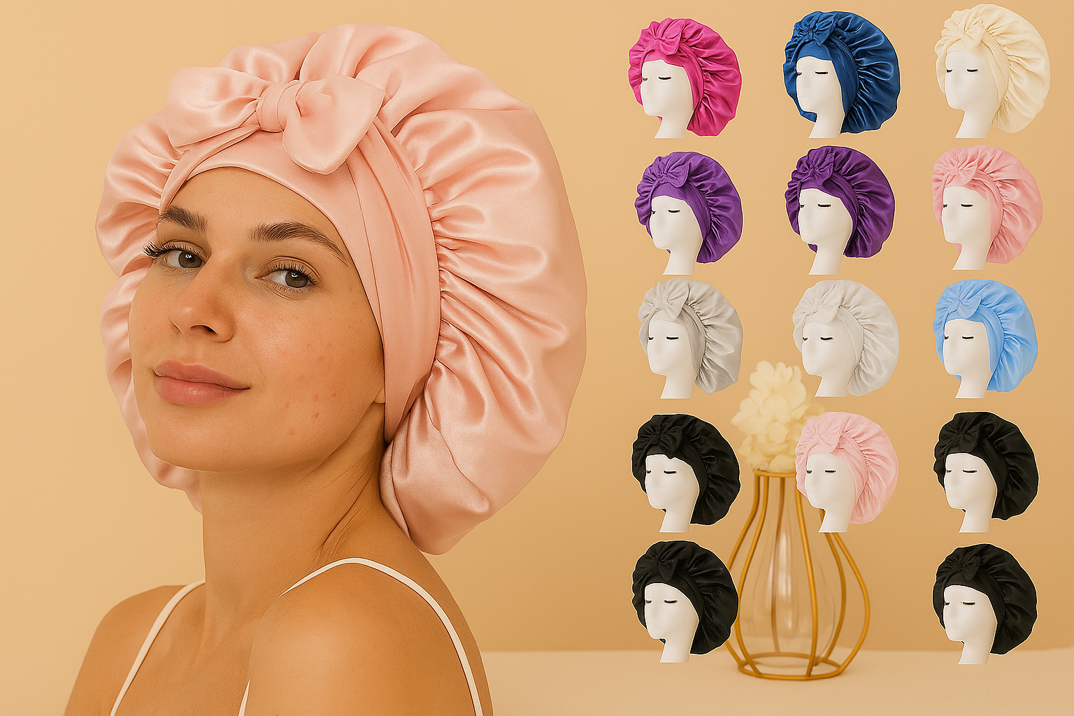 Satin Bonnet Silk Bonnet Adjustable Bonne For Sleeping Hair Bonnet With Tie Band Bonnets For Women Men